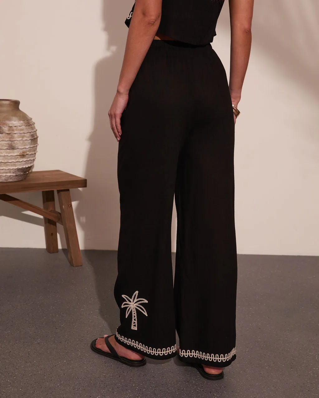 Cabana Coast Embroidered Palm Wide Leg Pants sold by Vici product image thumbnail 4