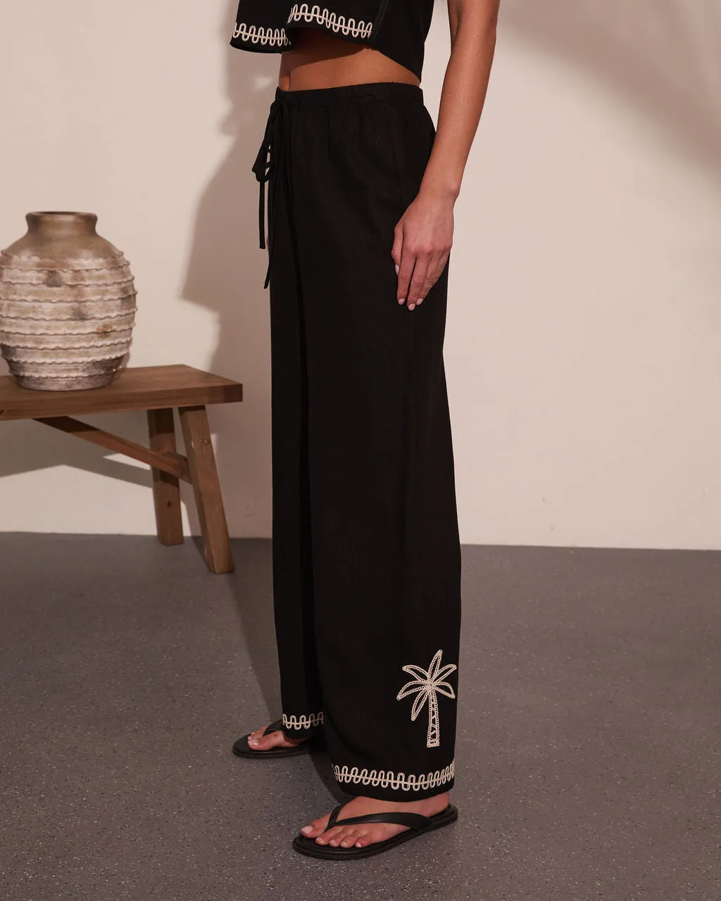 Cabana Coast Embroidered Palm Wide Leg Pants sold by Vici product image thumbnail 3