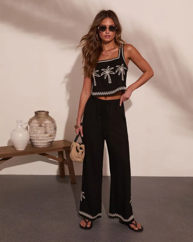 Cabana Coast Embroidered Palm Wide Leg Pants made by Vici