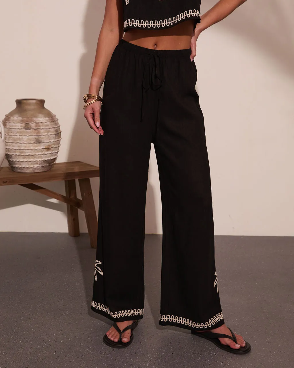 Cabana Coast Embroidered Palm Wide Leg Pants sold by Vici product image thumbnail 2
