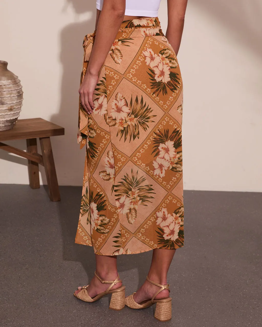 Mediterranean Muse Floral Wrap Midi Skirt sold by Vici product image thumbnail 4