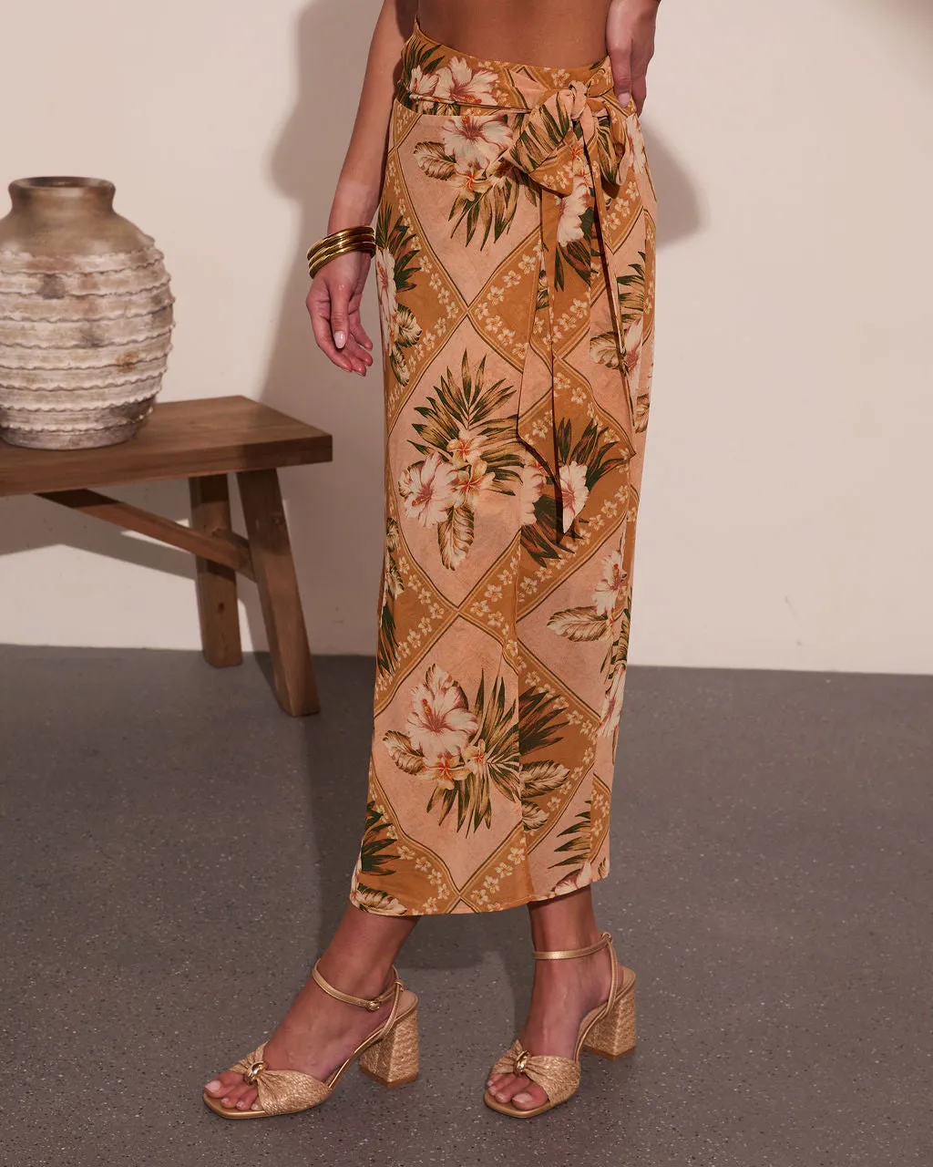 Mediterranean Muse Floral Wrap Midi Skirt sold by Vici product image thumbnail 3