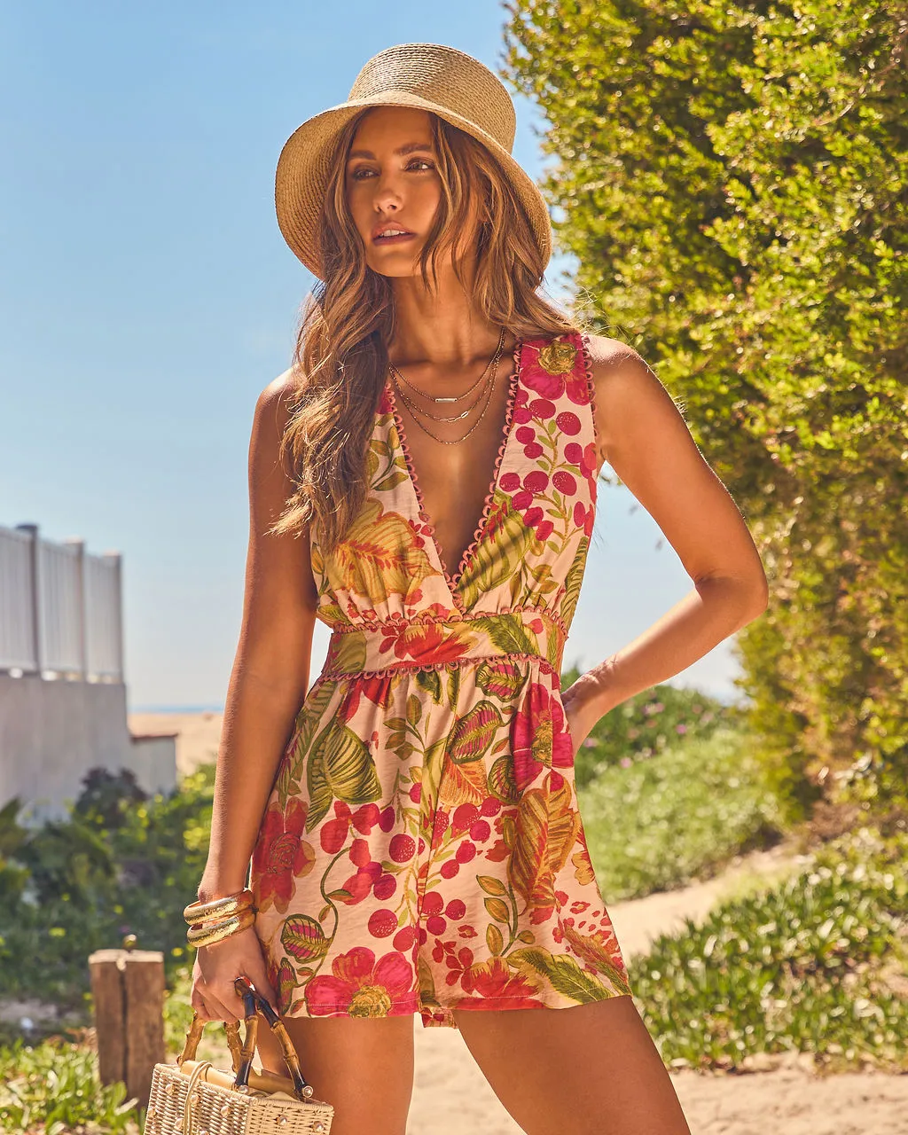 Tropicana Muse Tropical Fruit Print Romper sold by Vici