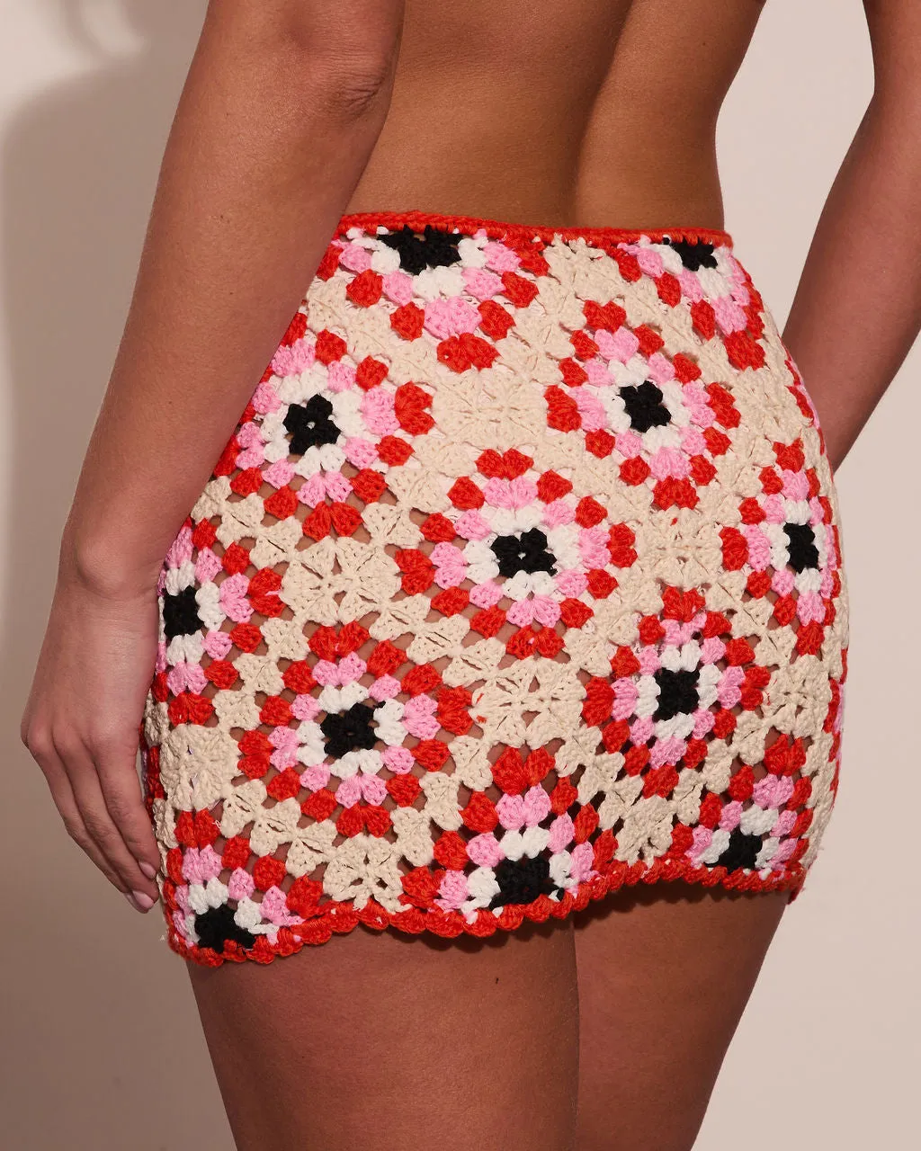 Sunset Marina Abstract Crochet Cover Up Mini Skirt sold by Vici product image thumbnail 4