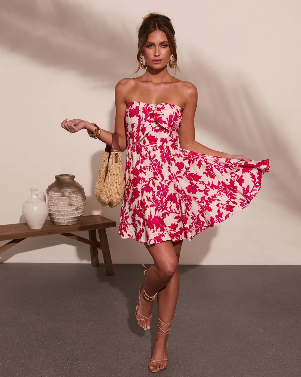 Veyra Strapless Tropical Print Mini Dress sold by Vici