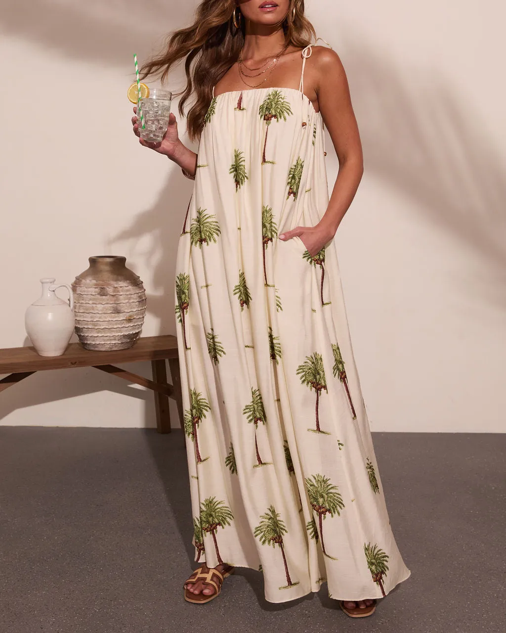Tropic Treasure Palm Print Maxi Dress sold by Vici product image thumbnail 5