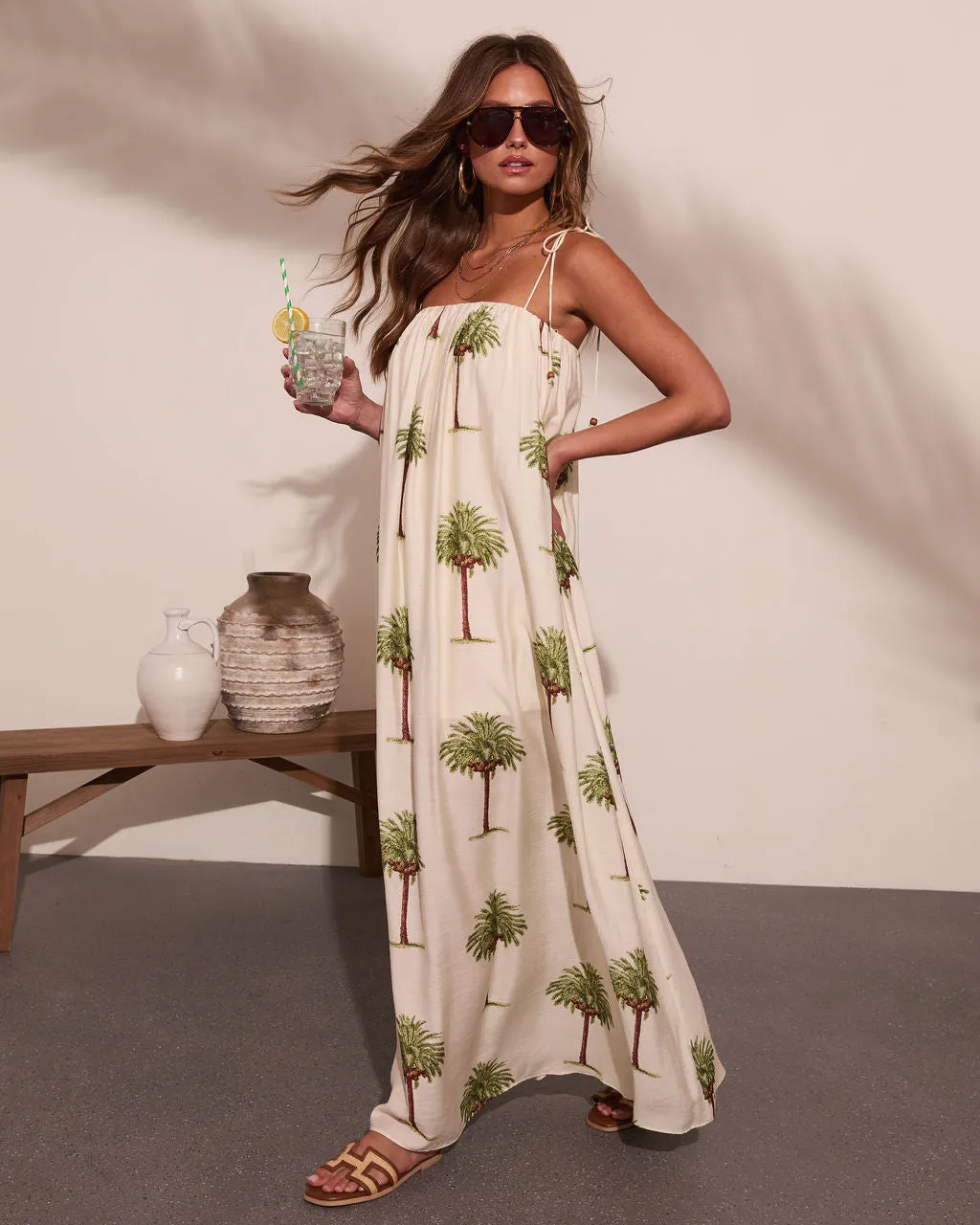 Tropic Treasure Palm Print Maxi Dress sold by Vici product image thumbnail 3
