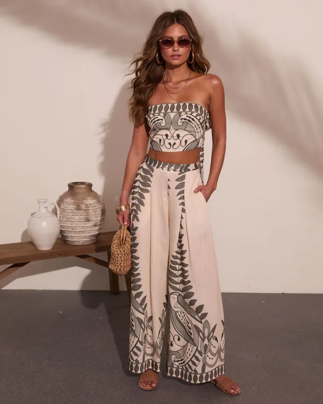 Riviera Nights Tropical Paisley Print Wide Leg Pants made by Vici