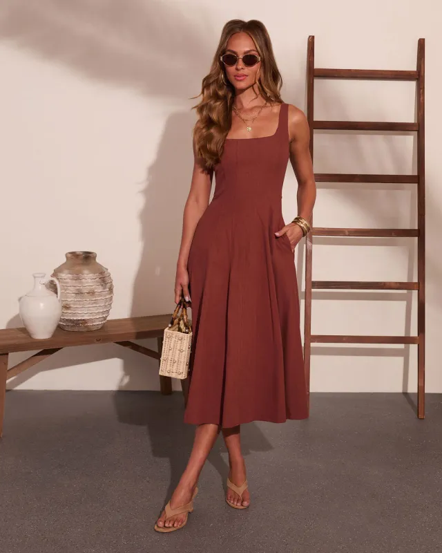 Honeyed Horizon Fit and Flare Midi Dress made by Vici