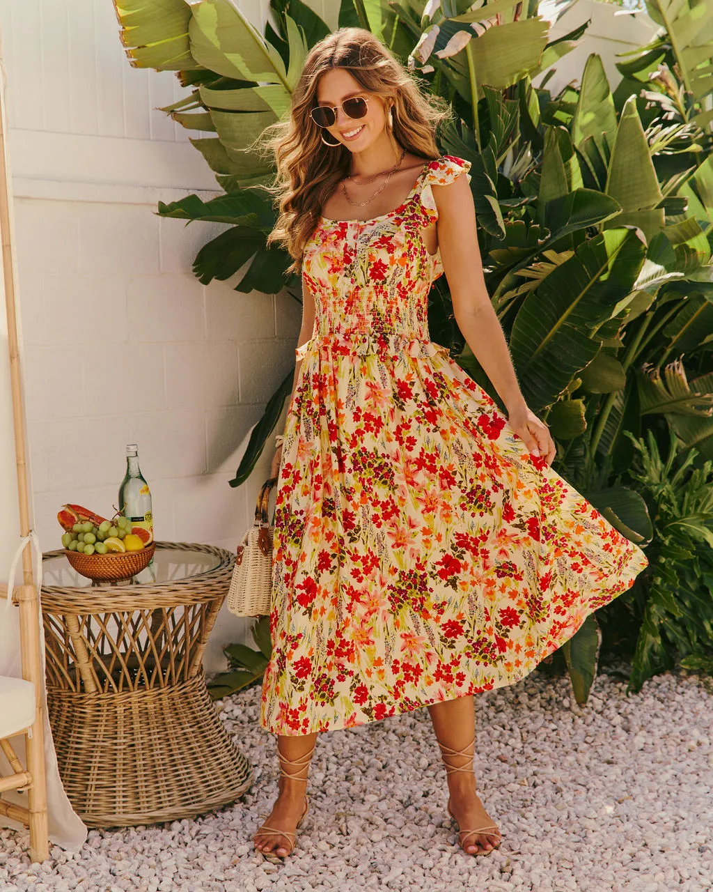 Orchard Glow Fit and Flare Floral Midi Dress sold by Vici