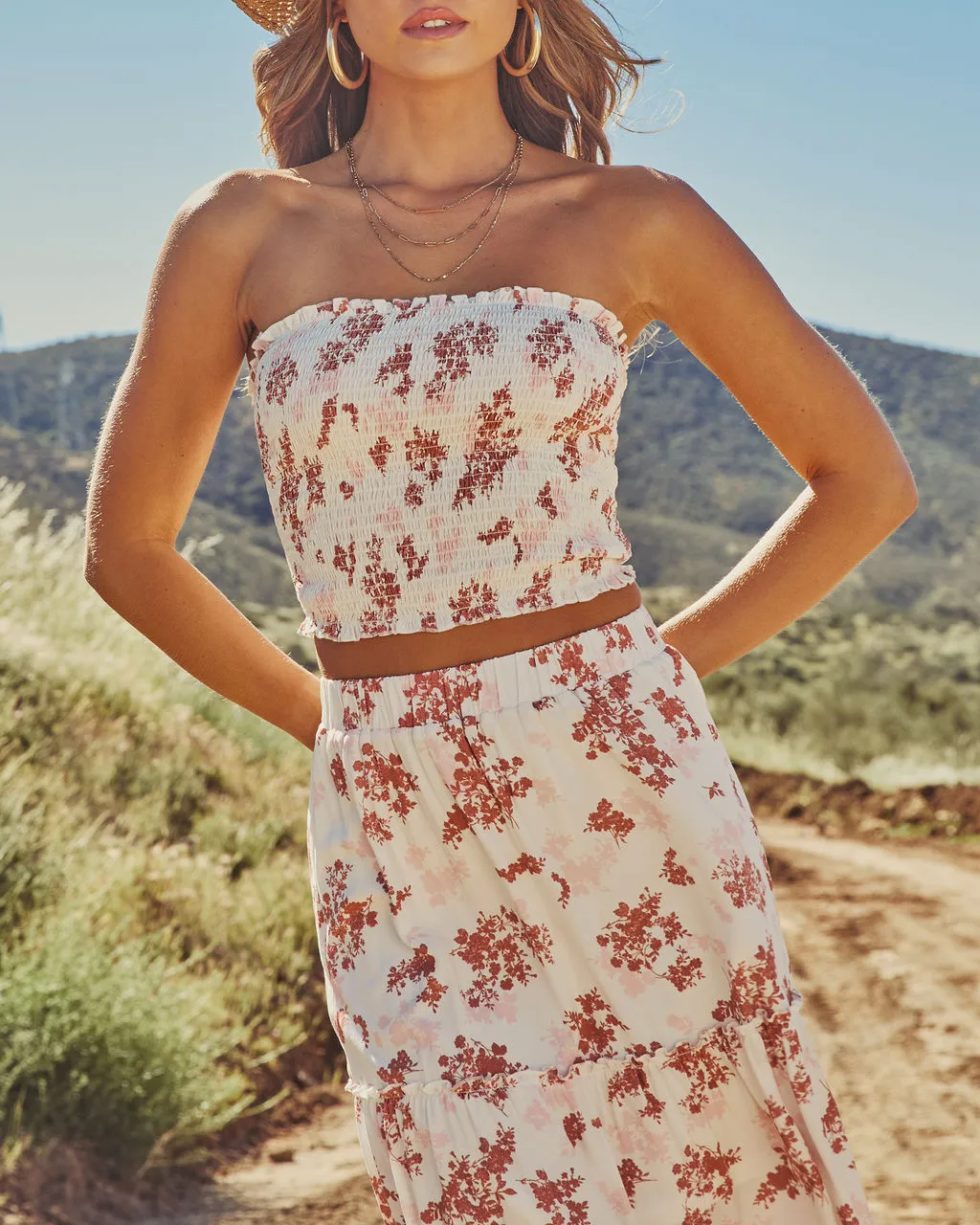 Dusk Prism Smocked Floral Crop Tube Top sold by Vici product image thumbnail 5