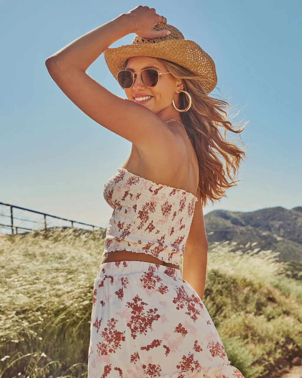 Dusk Prism Smocked Floral Crop Tube Top sold by Vici product image thumbnail 4