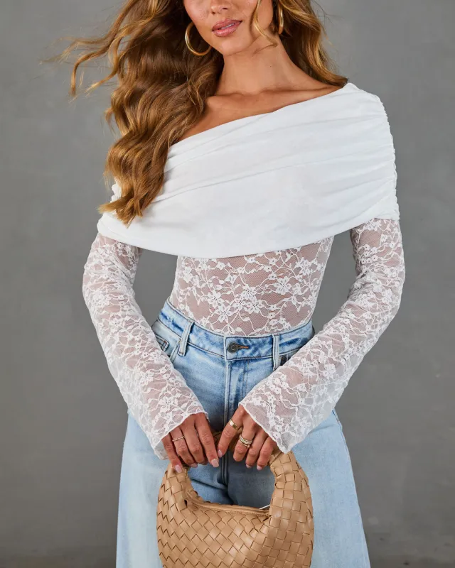 Nightfall Avenue Lace One Shoulder Bodysuit made by Vici