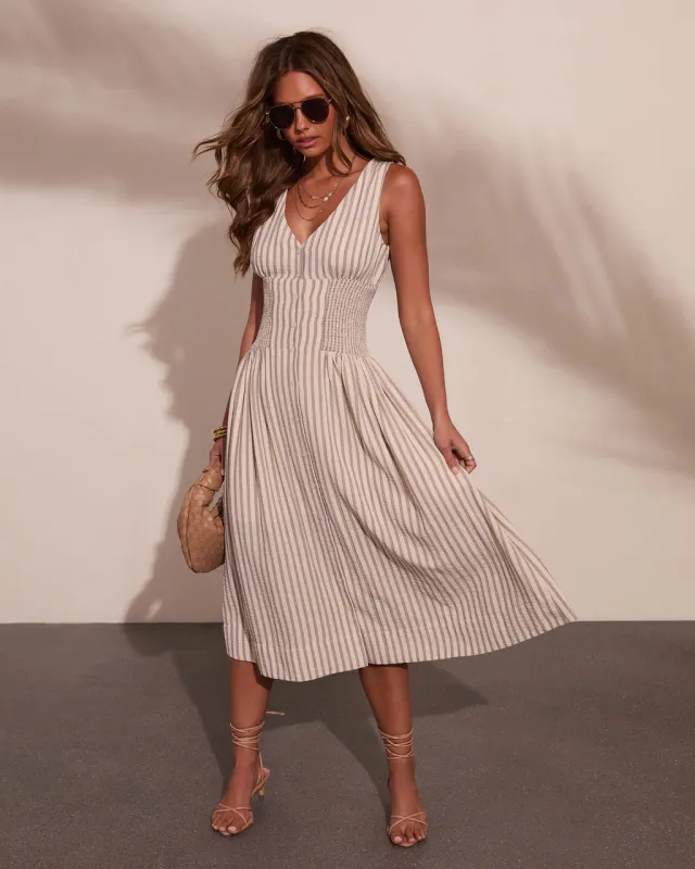 Alorah Striped Fit and Flare Midi Dress made by Vici