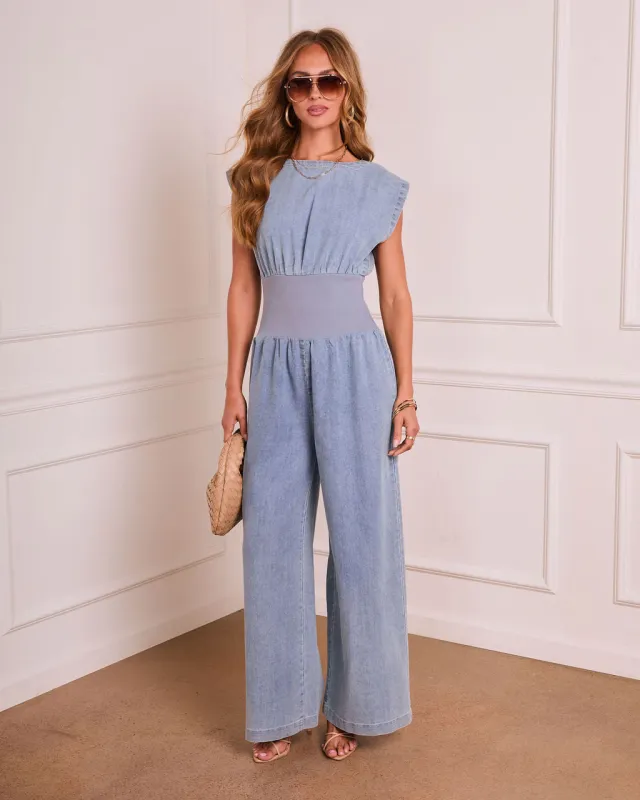 Marzelle Chambray Wide Leg Jumpsuit made by Vici