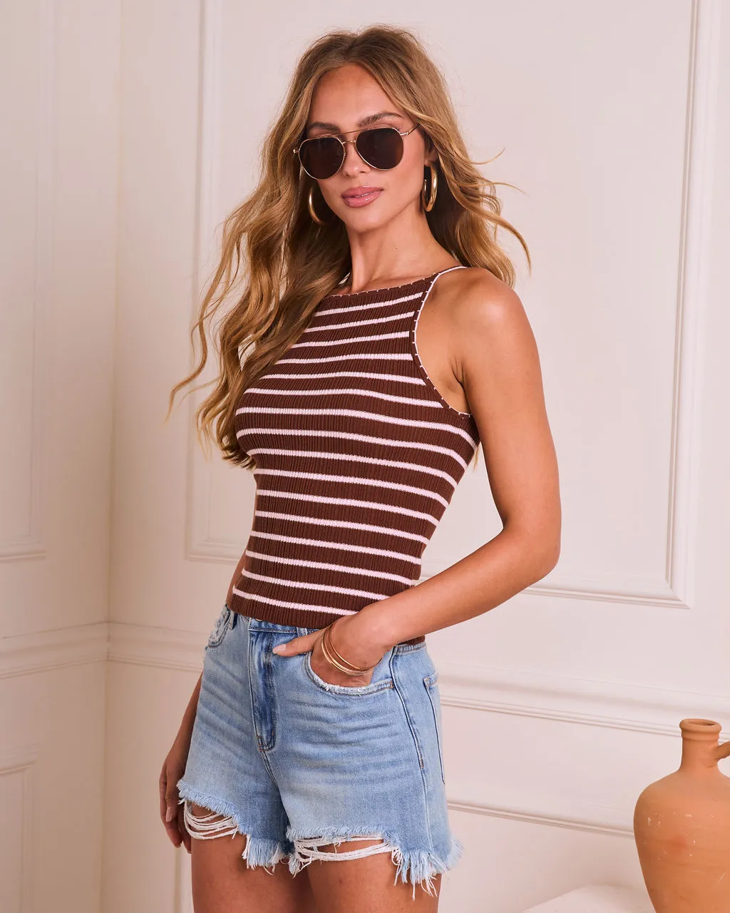 Delvin Striped Ribbed Knit Tank Top sold by Vici product image thumbnail 3