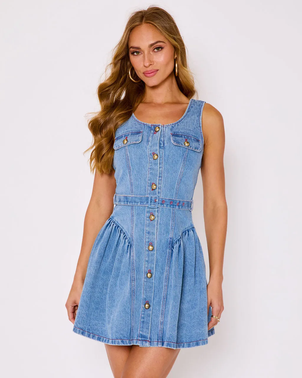 Laureline Belted Denim Mini Dress sold by Vici product image thumbnail 5