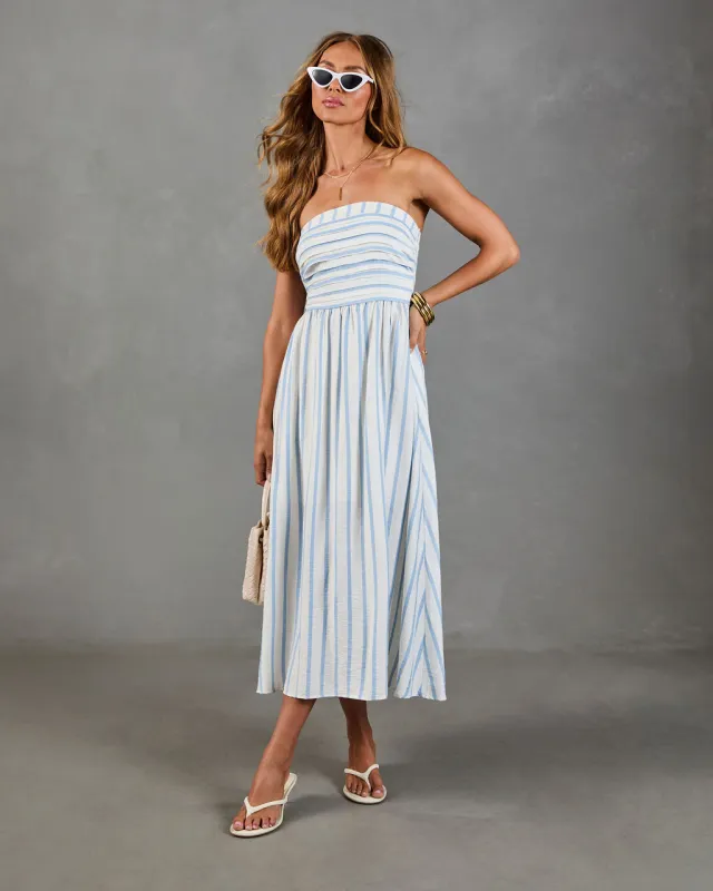 Telma Striped Strapless Fit and Flare Midi Dress made by Vici