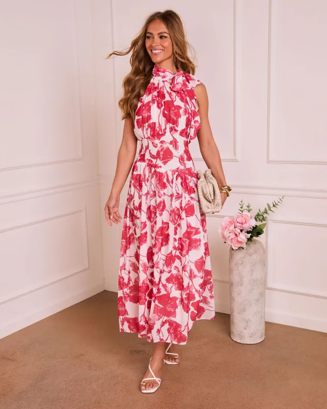 Marlisse Pleated Floral Halter Neck Maxi Dress made by Vici