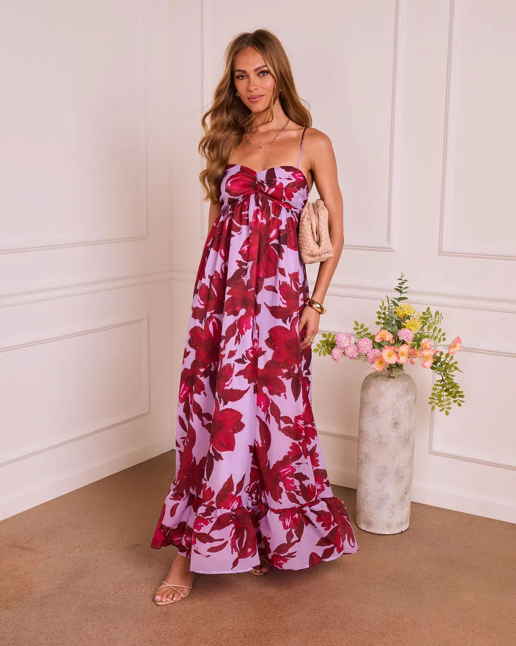 Romantic Aura Floral A Line Maxi Dress sold by Vici
