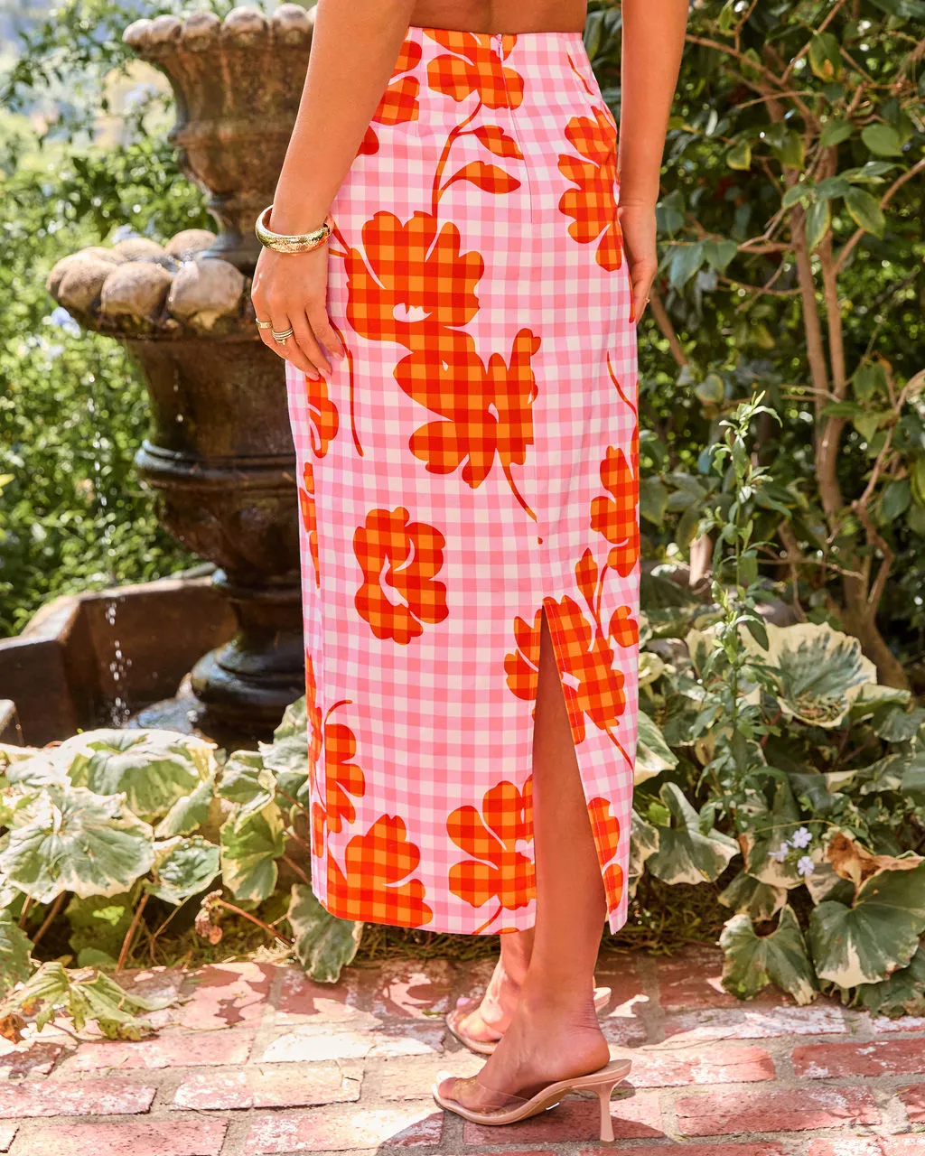 Checked Romance Floral Gingham Print Midi Skirt sold by Vici product image thumbnail 4