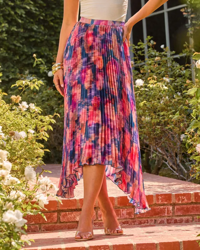 Petal Haven Pleated Floral Midi Skirt made by Vici