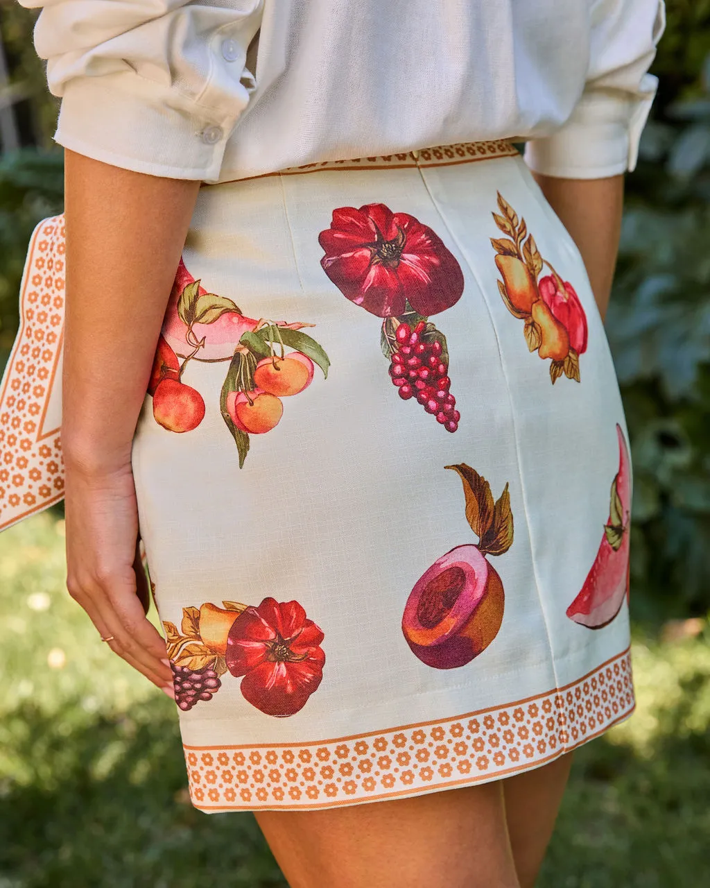 Sweet Harvest Wrap Fruit Print Mini Skirt sold by Vici product image thumbnail 4