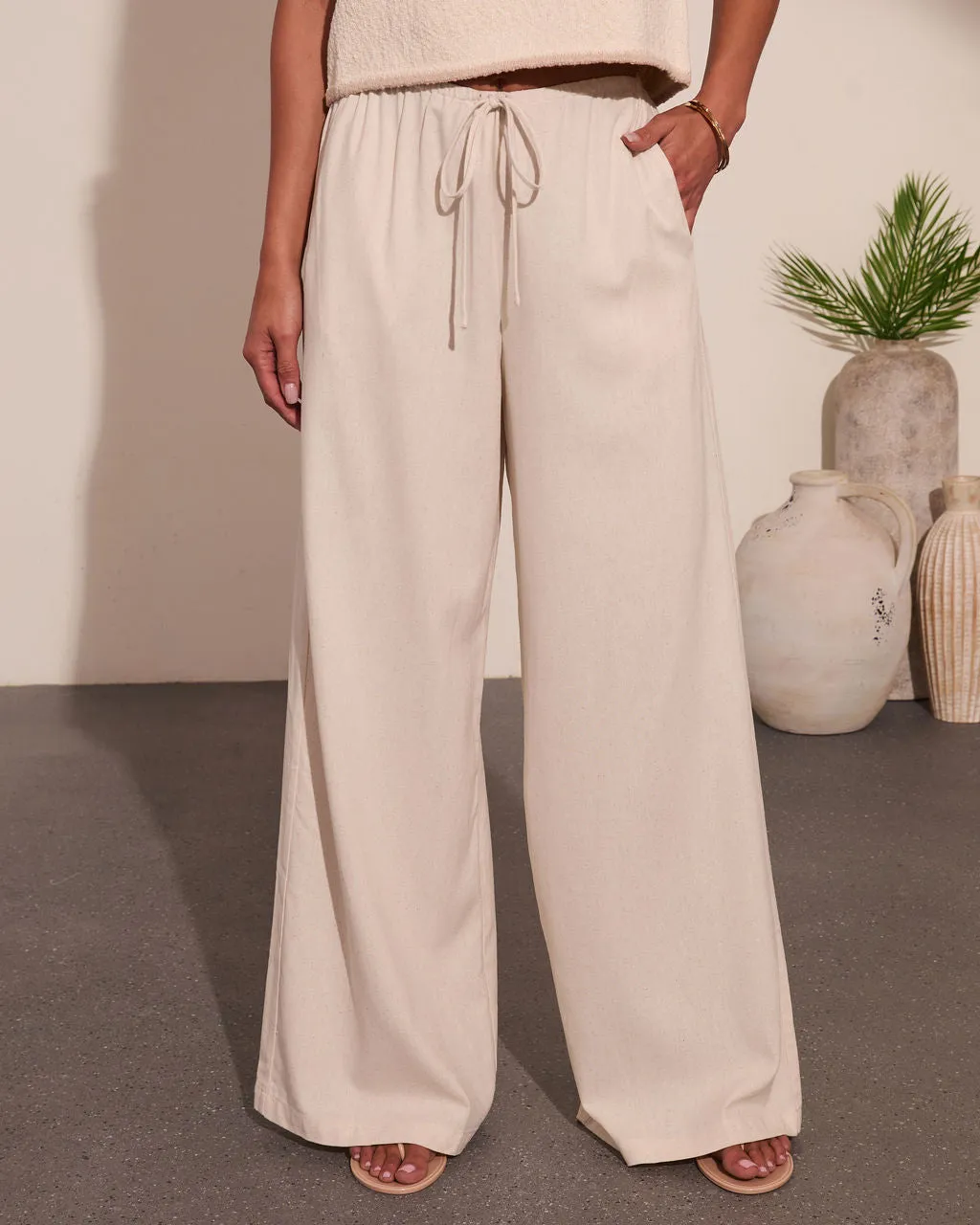 Loriela Drawstring Wide Leg Linen Blend Pants sold by Vici product image thumbnail 2