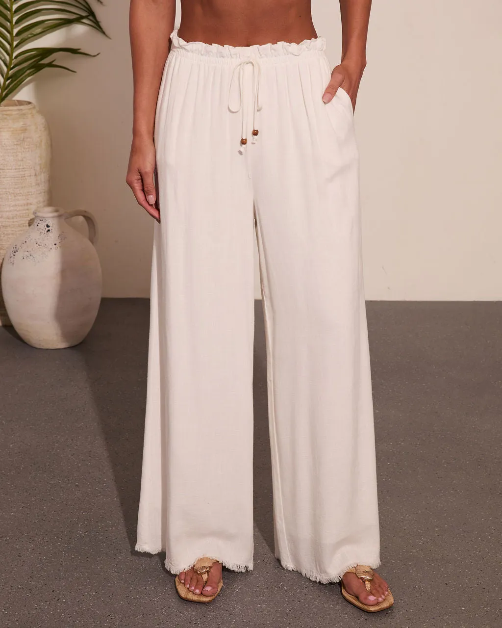 Catch Flights Drawstring Cover Up Linen Blend Pants sold by Vici product image thumbnail 2