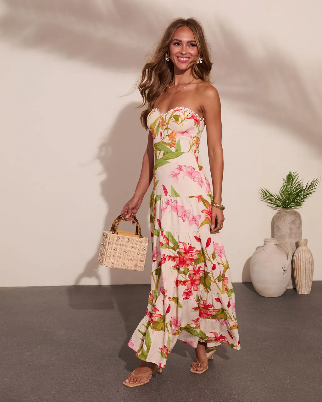 Tropic Mood Strapless Floral Print Maxi Dress sold by Vici product image thumbnail 3