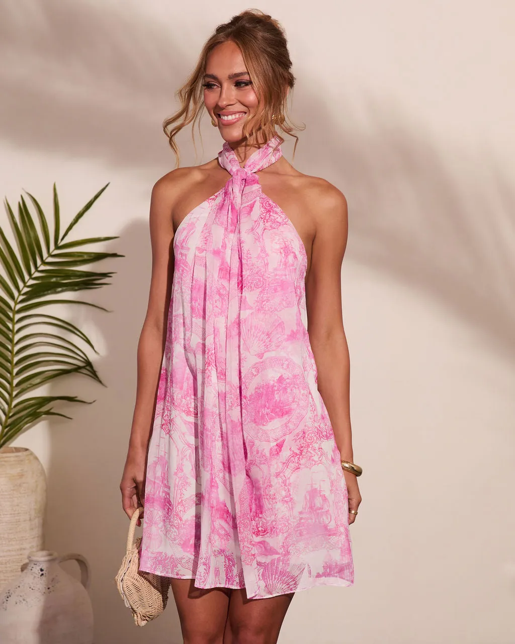 Tropic Bloom Floral Print Halter Neck Mini Dress sold by Vici product image thumbnail 2