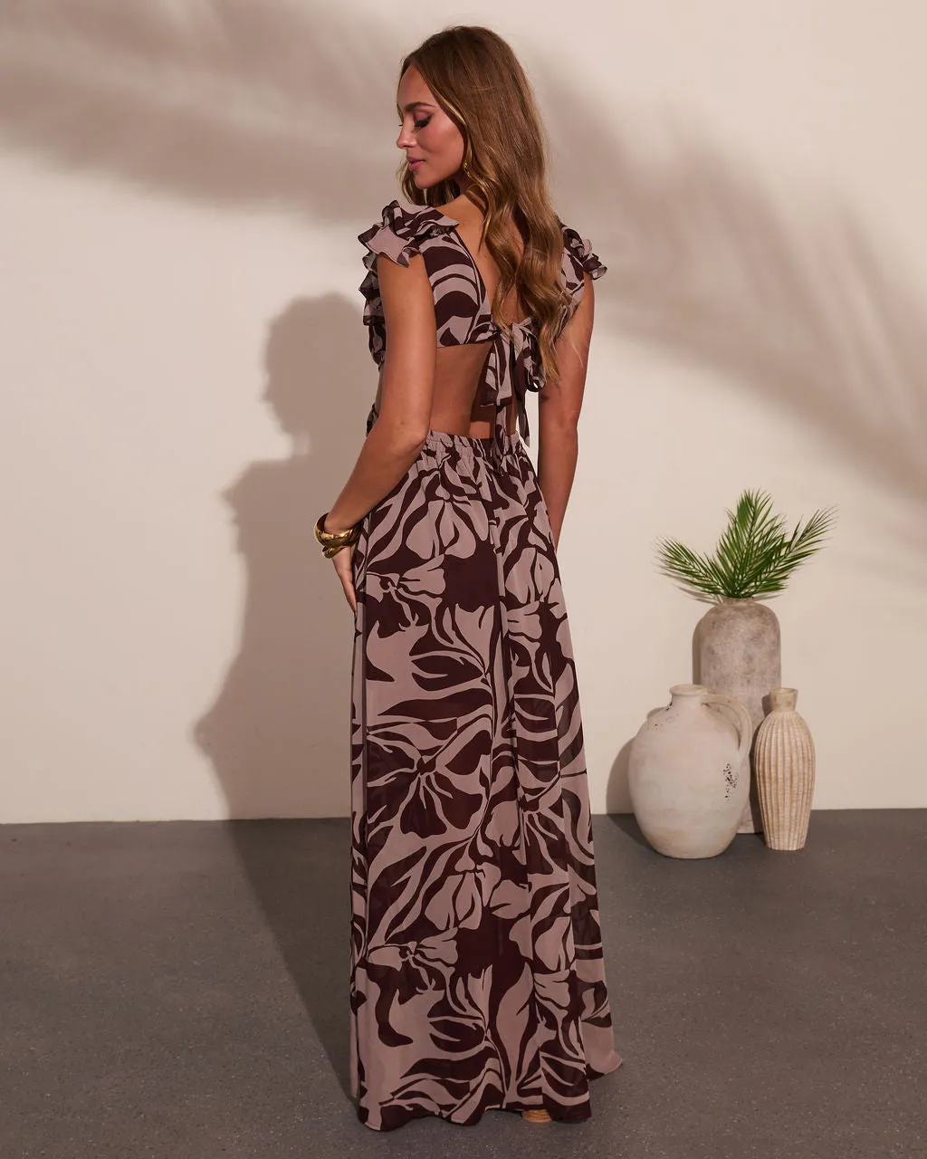 Carlita Ruffle Printed Cutout Maxi Dress sold by Vici product image thumbnail 4