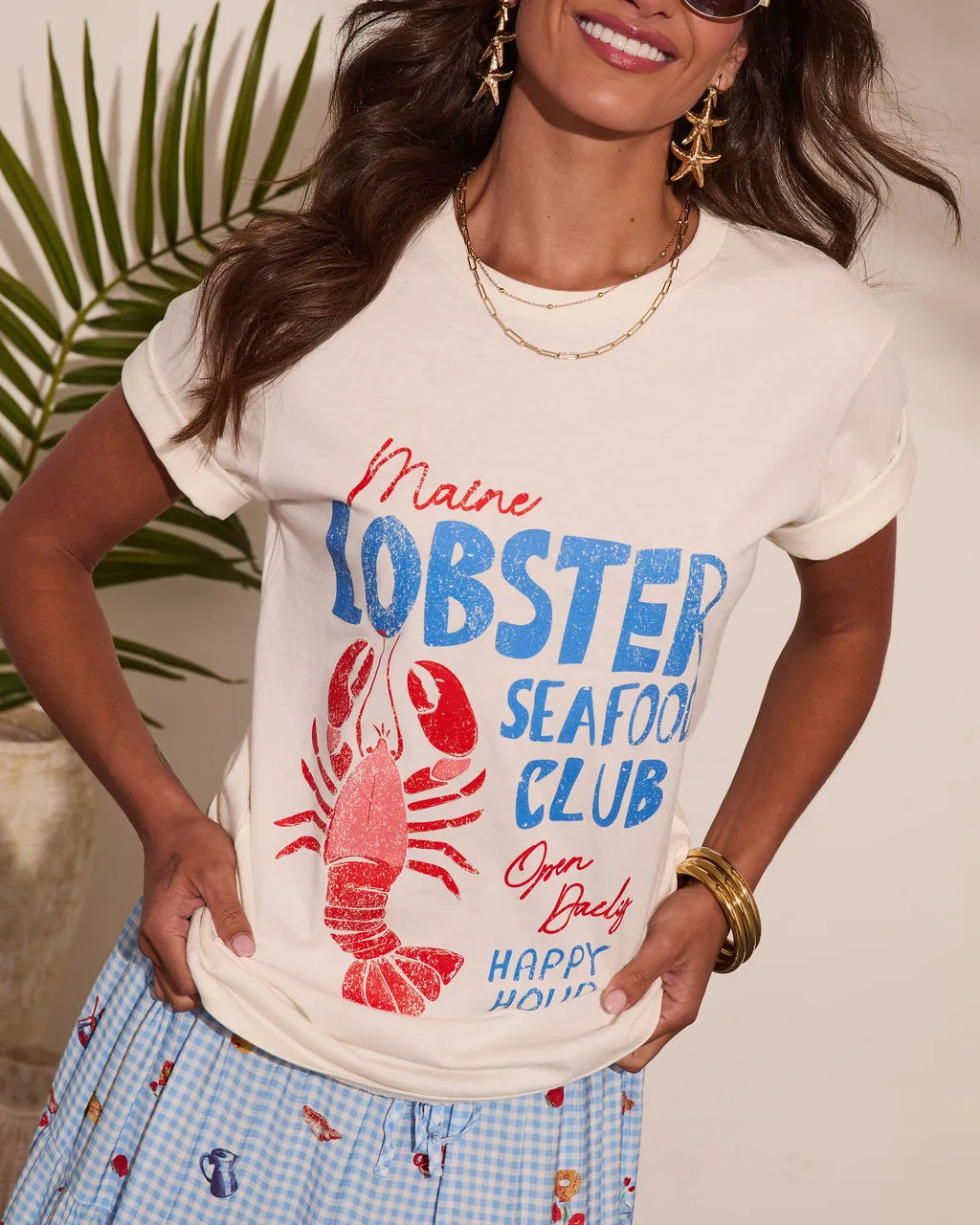 Lobster Seafood Club Cotton Graphic Short Sleeve Tee sold by Vici product image thumbnail 2