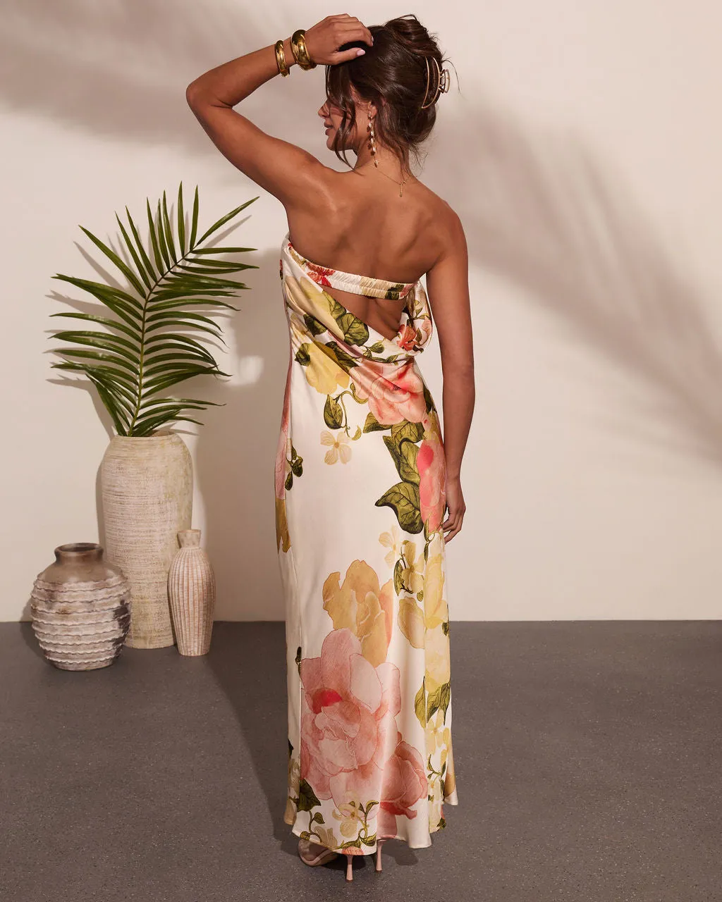 Summer Reverie Strapless Floral Satin Maxi Dress sold by Vici product image thumbnail 4