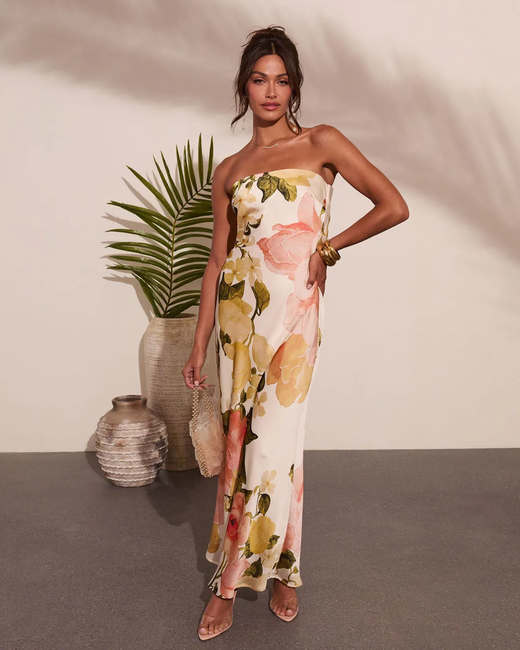 Summer Reverie Strapless Floral Satin Maxi Dress sold by Vici product image thumbnail 5