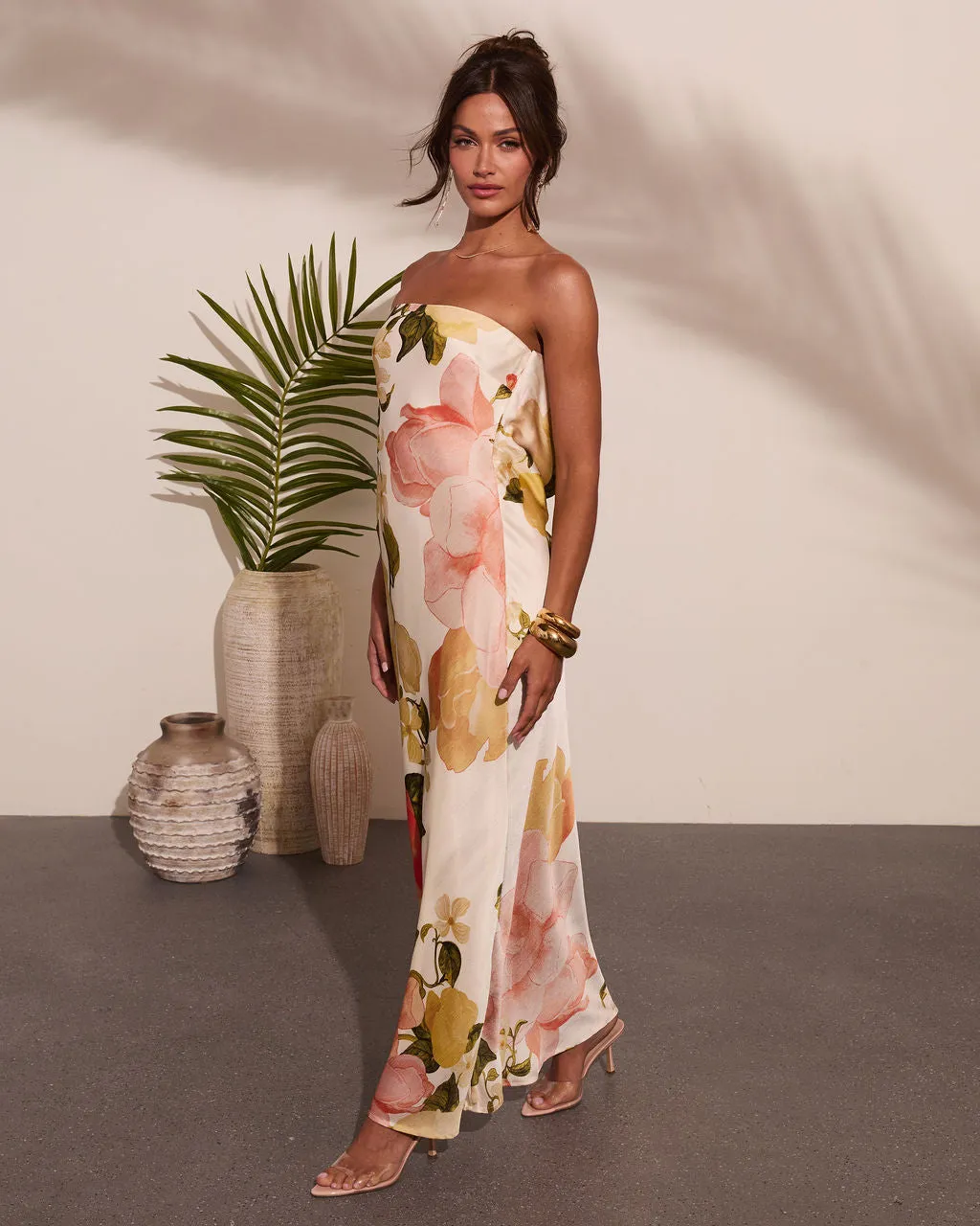 Summer Reverie Strapless Floral Satin Maxi Dress sold by Vici product image thumbnail 3