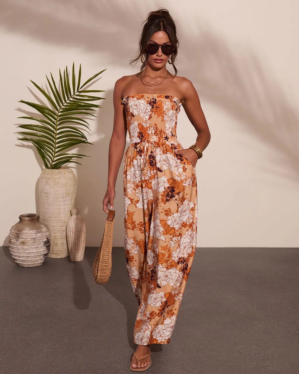 Sun Daydream Strapless Floral Print Jumpsuit sold by Vici product image thumbnail 5