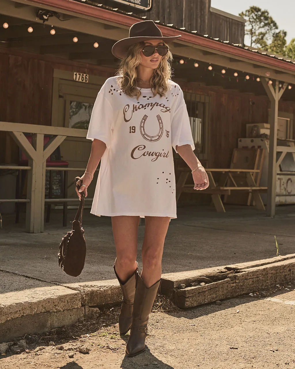 Champagne Cowgirl Cotton Graphic Short Sleeve Tee sold by Vici product image thumbnail 3
