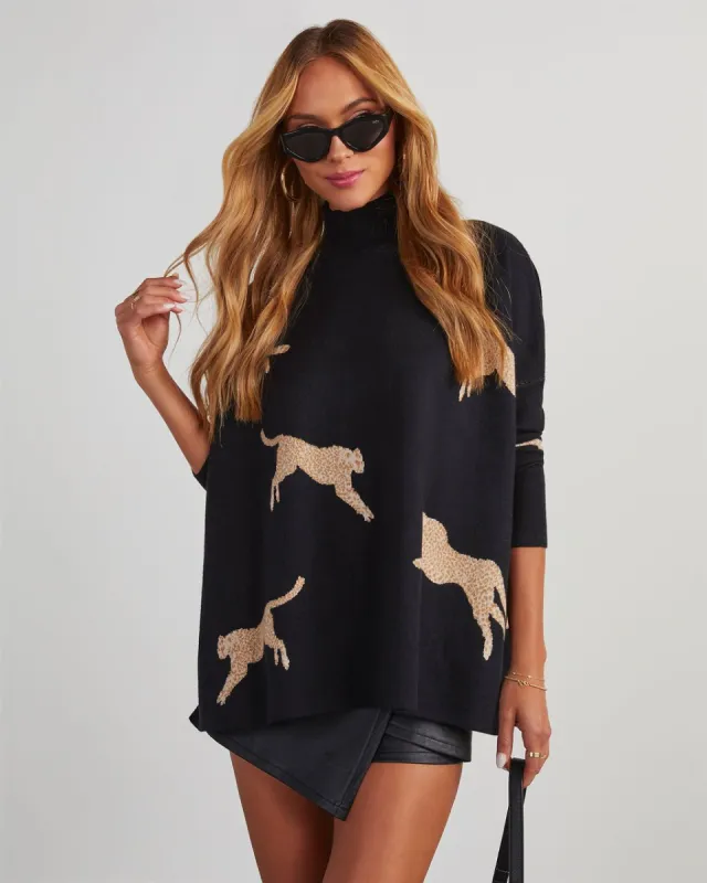 Wildcat Cheetah Mock Neck Sweater sold by Vici