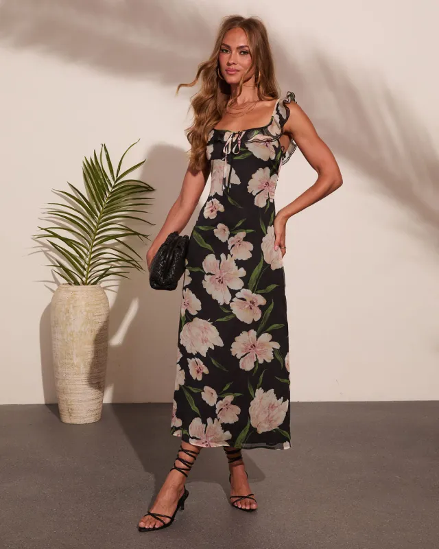 Warm Petals Mesh Floral Midi Dress made by Vici