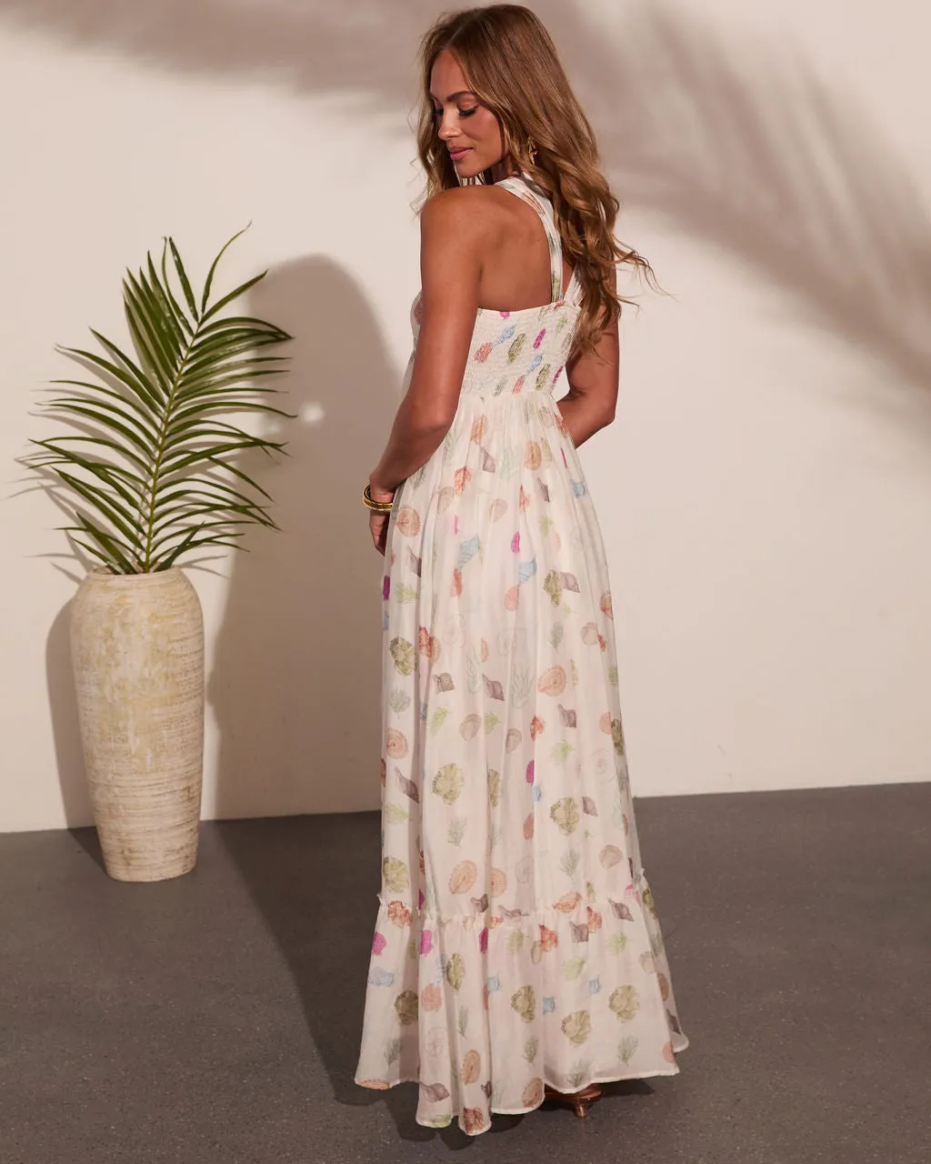 Sea Shimmer Seashell Print Halter Neck Maxi Dress sold by Vici product image thumbnail 4