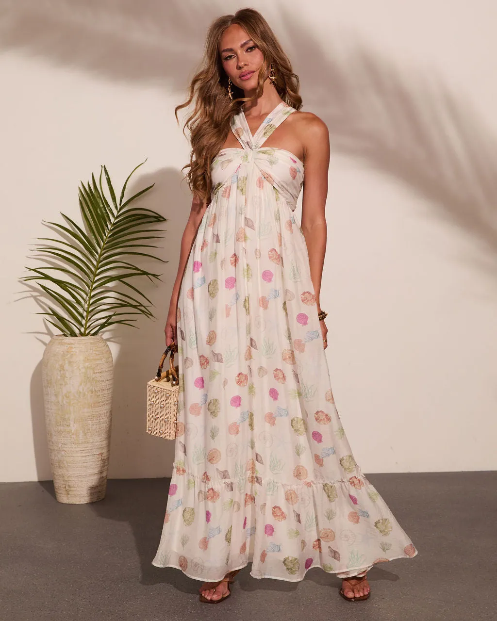 Sea Shimmer Seashell Print Halter Neck Maxi Dress sold by Vici product image thumbnail 5
