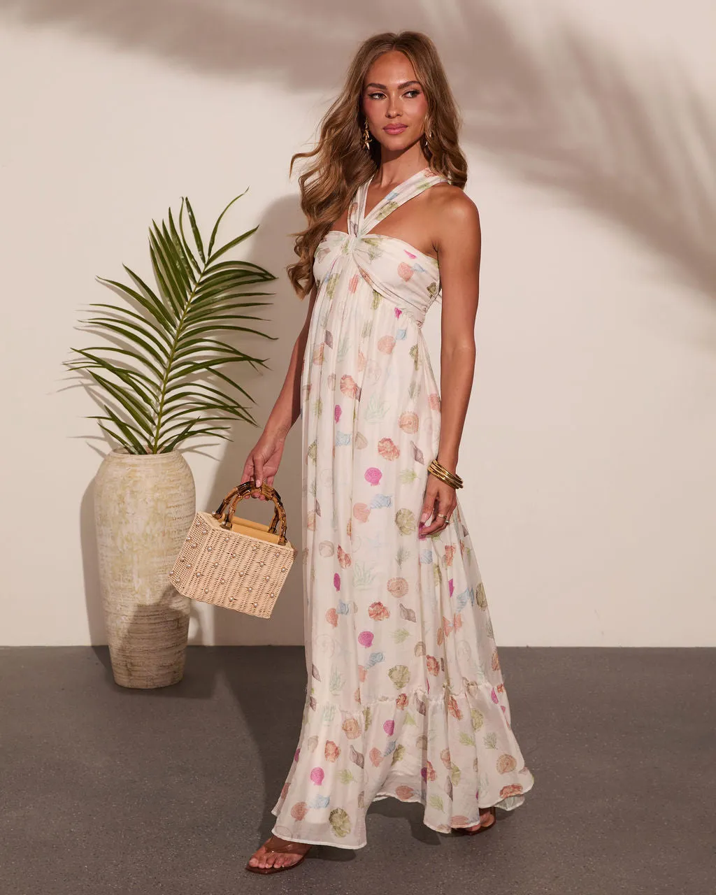 Sea Shimmer Seashell Print Halter Neck Maxi Dress sold by Vici product image thumbnail 3