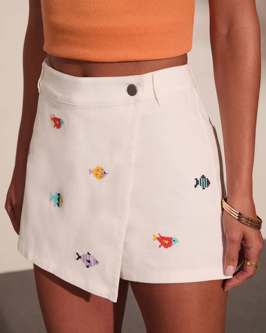 Sea Shimmer Embroidered Fish Print Mini Skort sold by Vici product image thumbnail 3