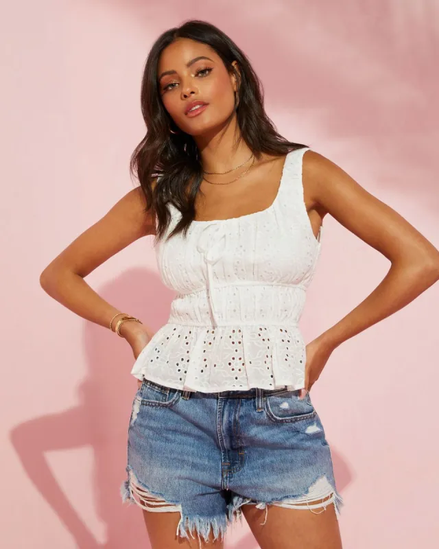 Lautner Eyelet Peplum Top - White - SALE sold by Vici