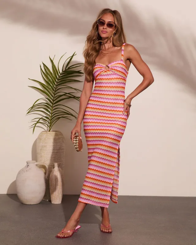Vacation Pending Striped Cut Out Maxi Dress made by Vici