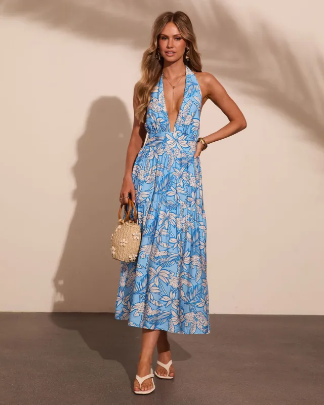 Sunset Society Tropical Print Halter Neck Maxi Dress made by Vici