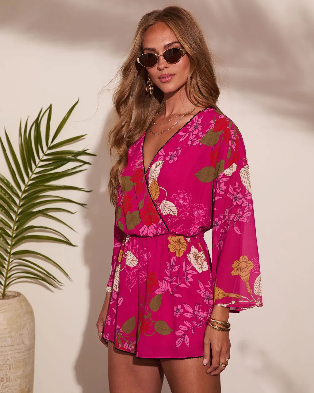 Evening Romance Tropical Floral Wrap Tie Romper sold by Vici product image thumbnail 3
