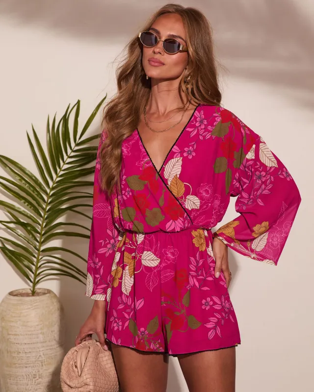 Evening Romance Tropical Floral Wrap Tie Romper made by Vici