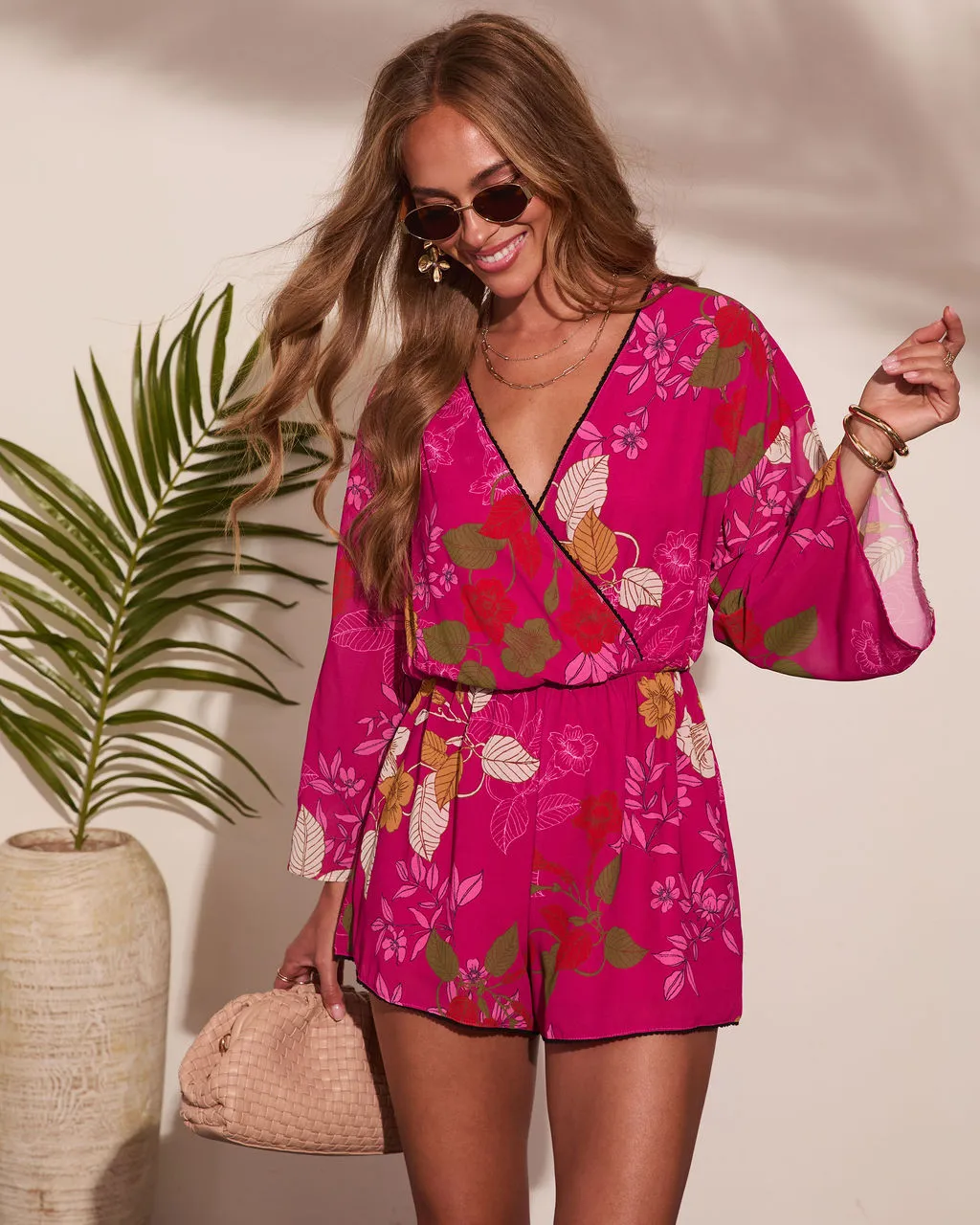 Evening Romance Tropical Floral Wrap Tie Romper sold by Vici product image thumbnail 5